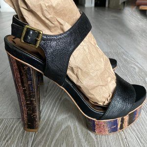 Nine West Leather and Cork Platform Sandals Sz 5.5